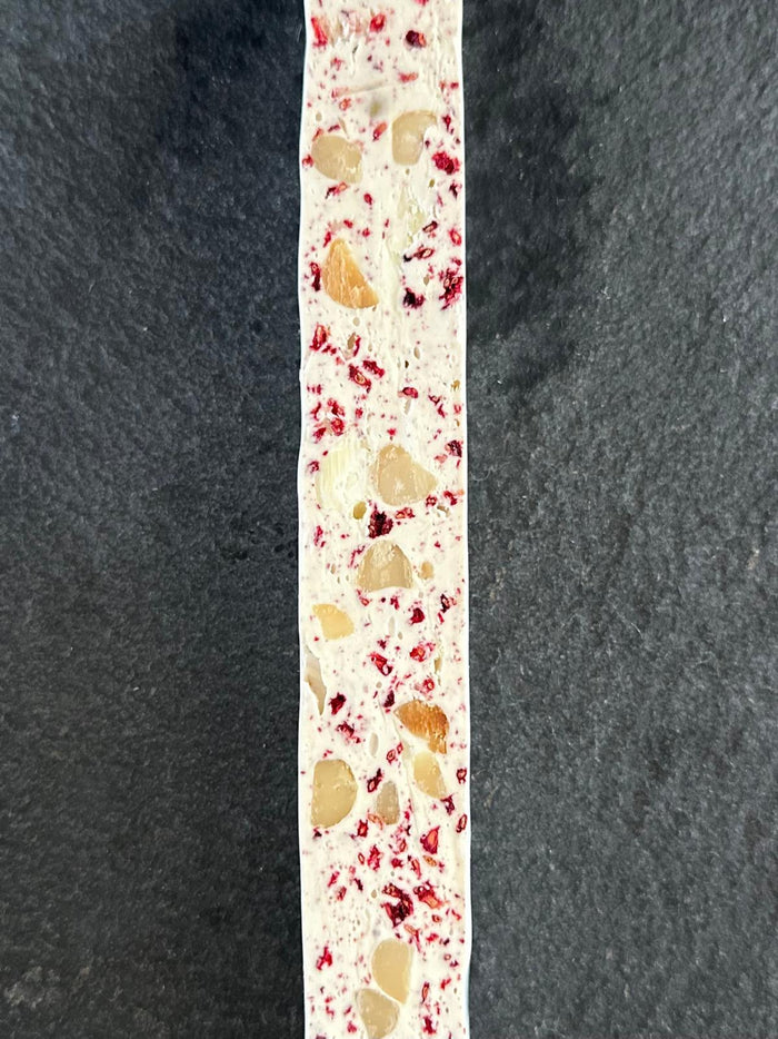 White Chocolate with Raspberry, Macadamia & Vanilla Nougat