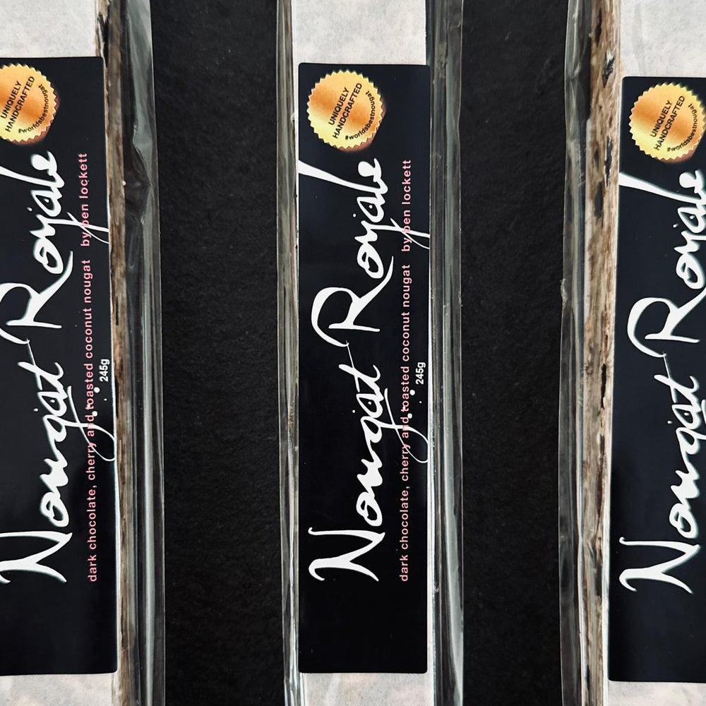 Dark Chocolate, Dried Sour Cherry & Toasted Coconut Nougat