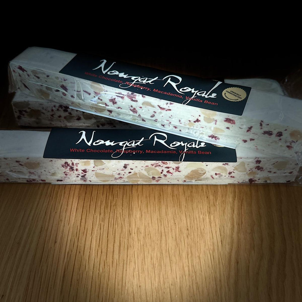 White Chocolate with Raspberry, Macadamia & Vanilla Nougat