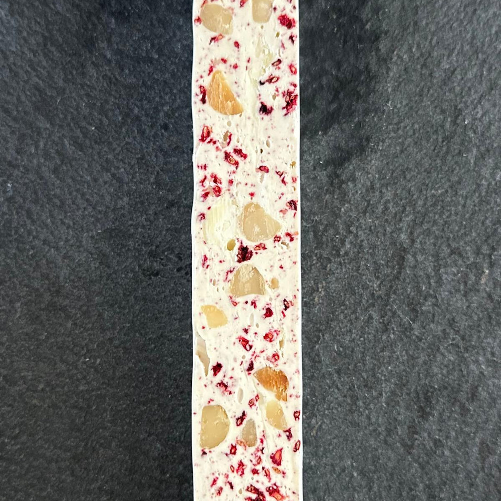 White Chocolate with Raspberry, Macadamia & Vanilla Nougat